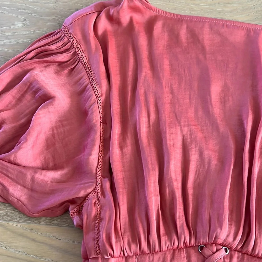 Free People Corset Blouse Top Smocked Balloon Sleeve Bohemian Texas Orange Small - Picture 6 of 11